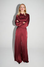 Pantalon Charlie Satin Viscose Bordeaux Fabriqué En Italie