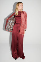 Pantalon Charlie Satin Viscose Bordeaux Fabriqué En Italie