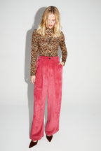 Pantalon Astrid Velours Vintage Rouge Rosé Fabriqué En Italie