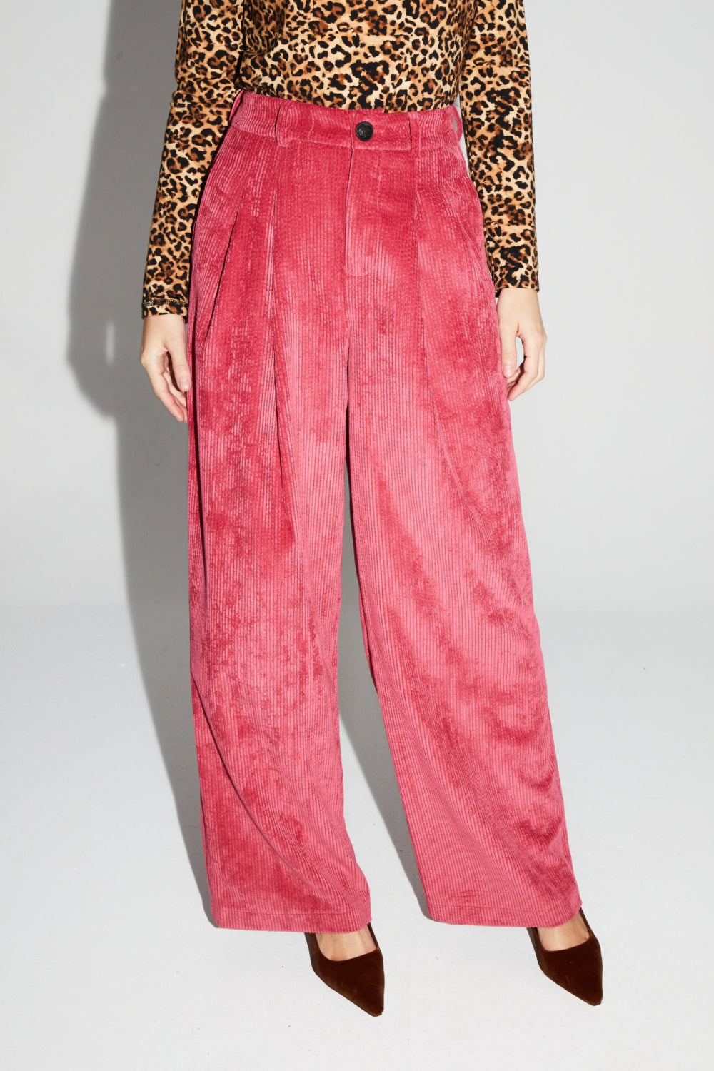 Pantalon Astrid Velours Vintage Rouge Rosé Fabriqué En Italie