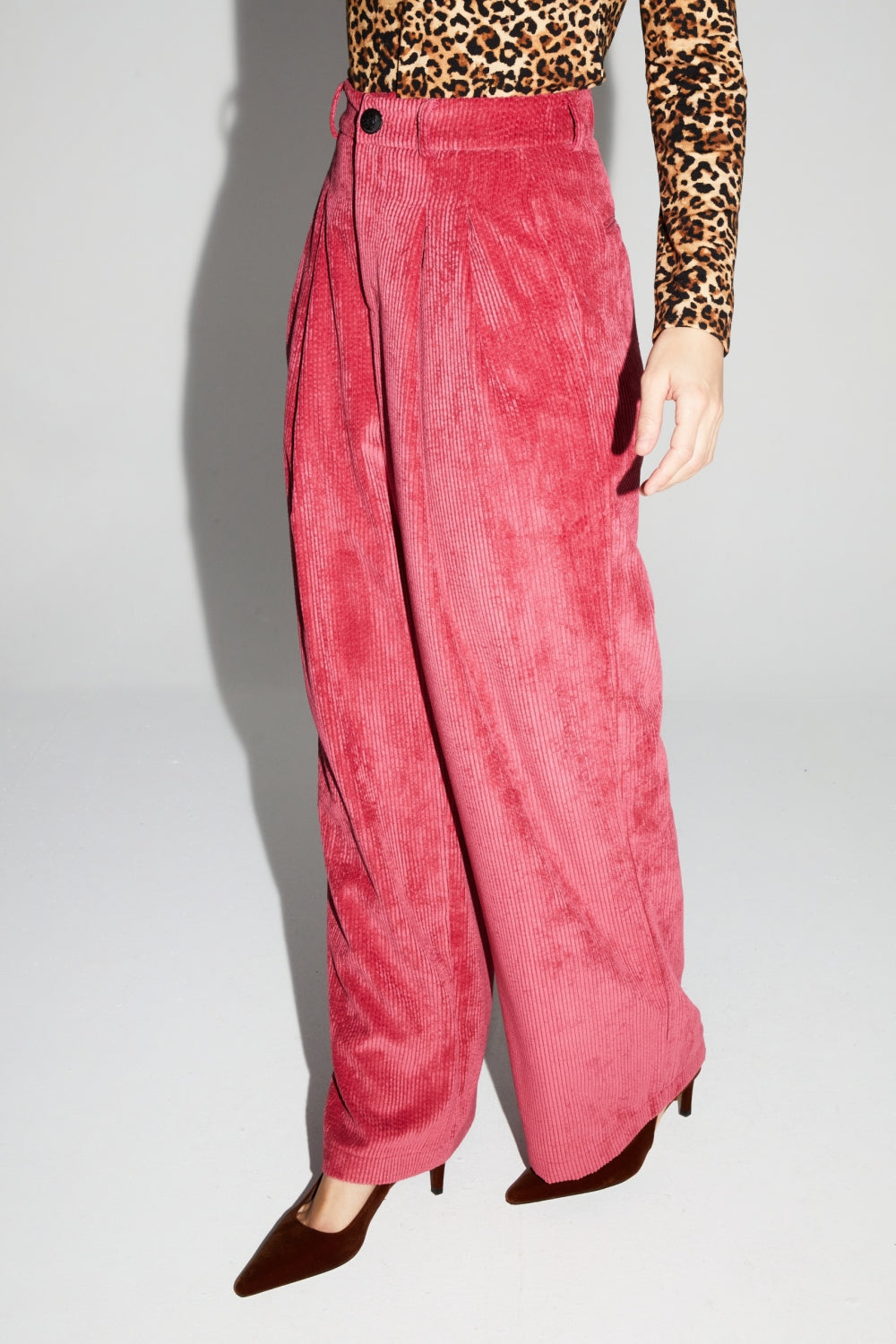 Pantalon Astrid Velours Vintage Rouge Rosé Fabriqué En Italie