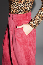 Pantalon Astrid Velours Vintage Rouge Rosé Fabriqué En Italie
