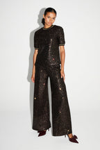 Pantalon Charlie Paillettes Bordeaux Et Or Fabriqué En Italie