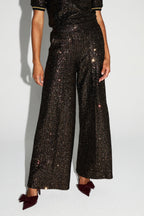 Pantalon Charlie Paillettes Bordeaux Et Or Fabriqué En Italie