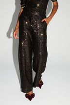 Pantalon Charlie Paillettes Bordeaux Et Or Fabriqué En Italie