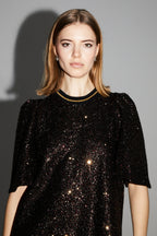 Robe Alix Paillettes Bordeaux Et Or, Fabriquée En Italie