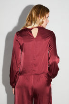 La Blouse Cléa Satin Viscose Strech Bordeaux Fabriquée En Italie