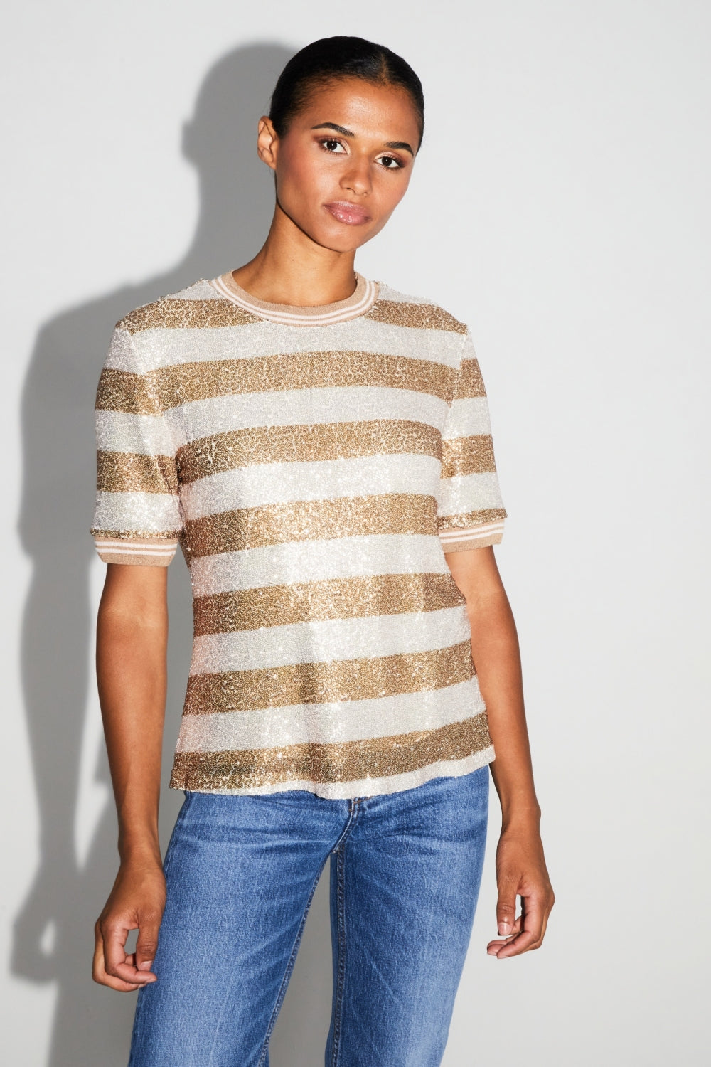 Blouse Poppy Rayures Gold Fabriquée En Italie