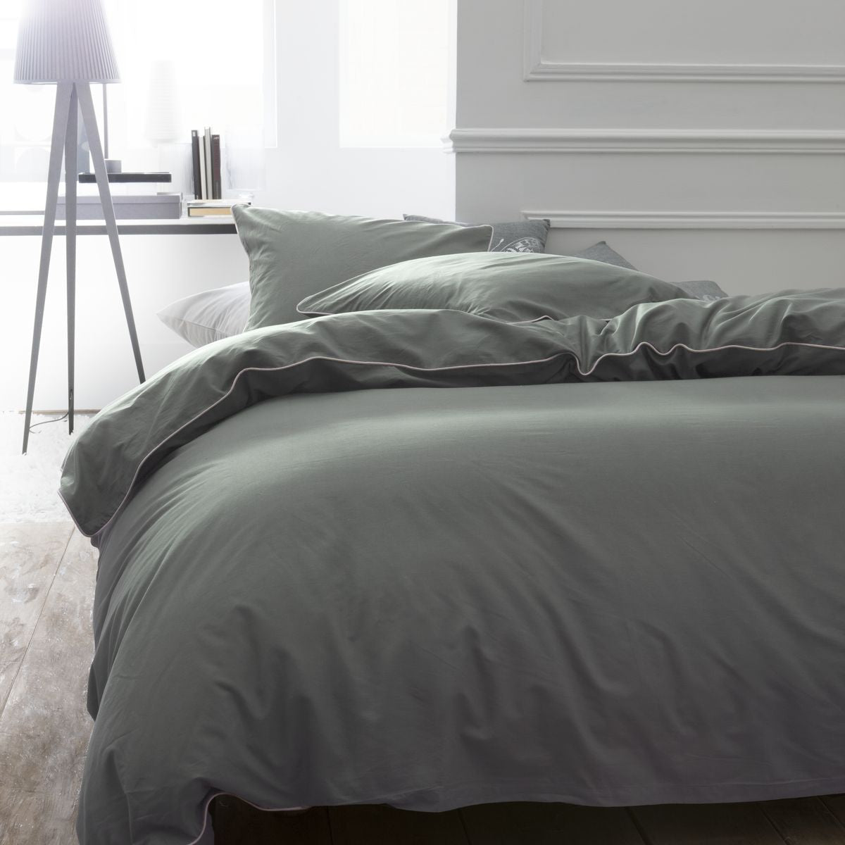 Percale Permanent Premium - Parure De Lit Piping Percale - Sauge