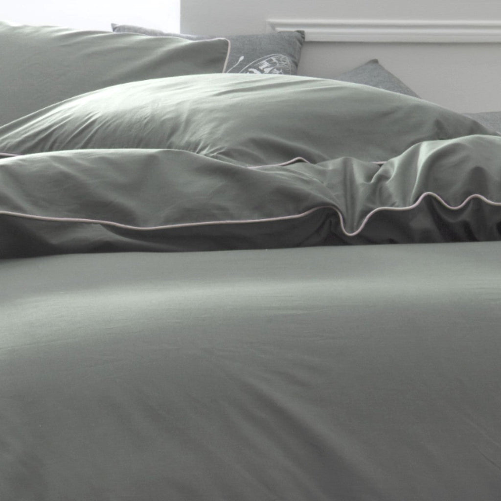 Percale Permanent Premium - Parure De Lit Piping Percale - Sauge
