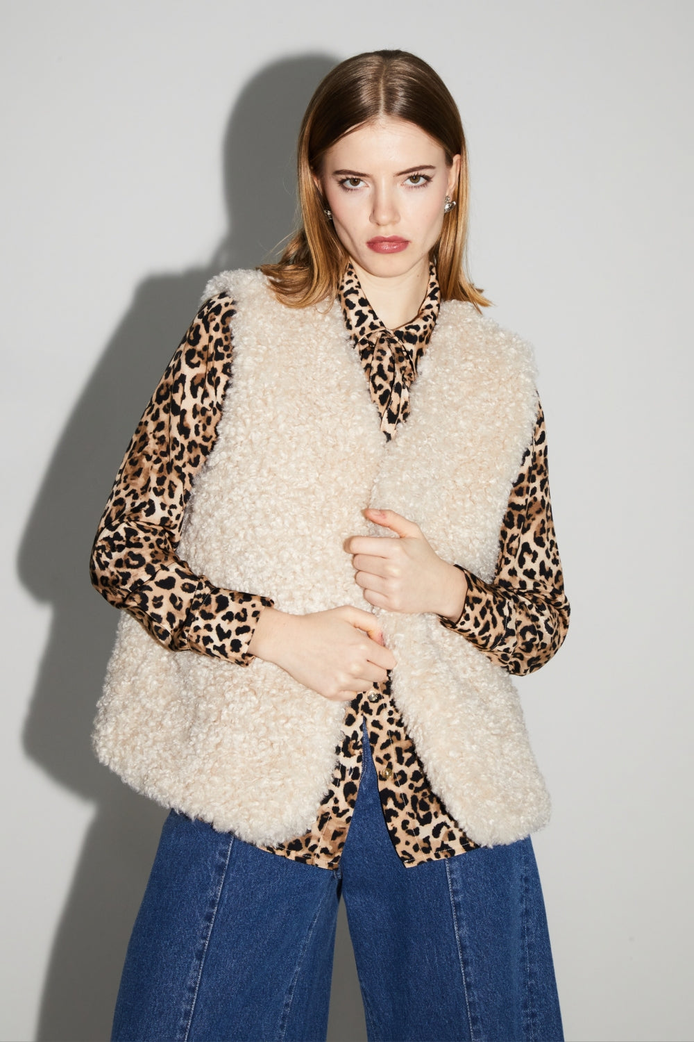 Veste Sans Manches Tess Teddy Naturel Fabriquée En Italie