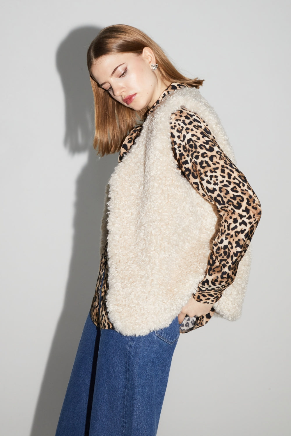 Veste Sans Manches Tess Teddy Naturel Fabriquée En Italie