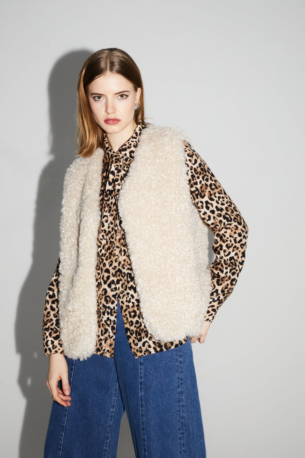 Veste Sans Manches Tess Teddy Naturel Fabriquée En Italie