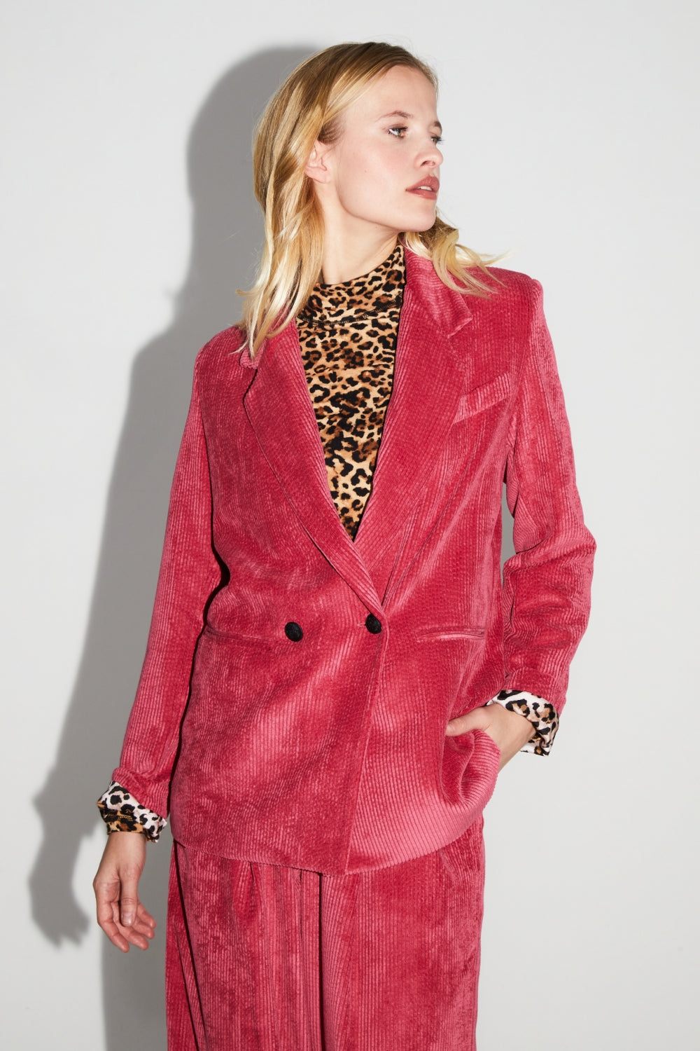 Blazer Ema Velours Vintage Rouge Rosé Fabriqué En Italie