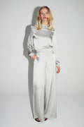 Pantalon Charlie Satin Viscose Silver Fabriqué En Italie