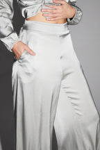 Pantalon Charlie Satin Viscose Silver Fabriqué En Italie