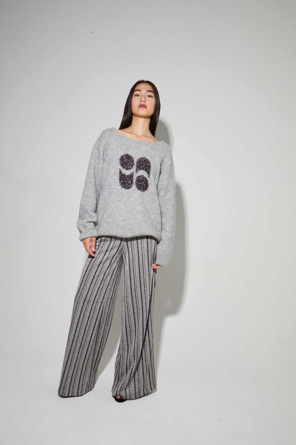 Pantalon Charlie Rayures Silver Fabriqué En Italie