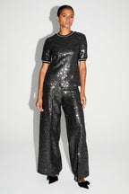 Pantalon Charlie Paillettes Noir Et Argent Fabriqué En Italie