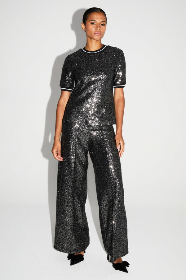 Pantalon Charlie Paillettes Noir Et Argent Fabriqué En Italie