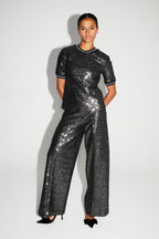 Pantalon Charlie Paillettes Noir Et Argent Fabriqué En Italie