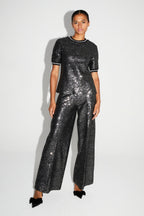 Pantalon Charlie Paillettes Noir Et Argent Fabriqué En Italie