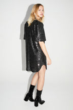 Robe Alix Paillettes Noir Et Argent, Fabriquée En Italie