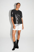 Blouse Poppy Paillettes Black Silver Fabriquée En Italie