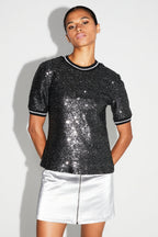 Blouse Poppy Paillettes Black Silver Fabriquée En Italie