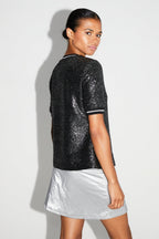 Blouse Poppy Paillettes Black Silver Fabriquée En Italie
