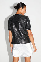 Blouse Poppy Paillettes Black Silver Fabriquée En Italie