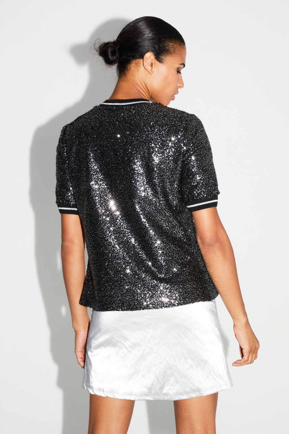 Blouse Poppy Paillettes Black Silver Fabriquée En Italie