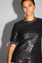 Blouse Poppy Paillettes Black Silver Fabriquée En Italie