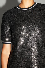 Blouse Poppy Paillettes Black Silver Fabriquée En Italie