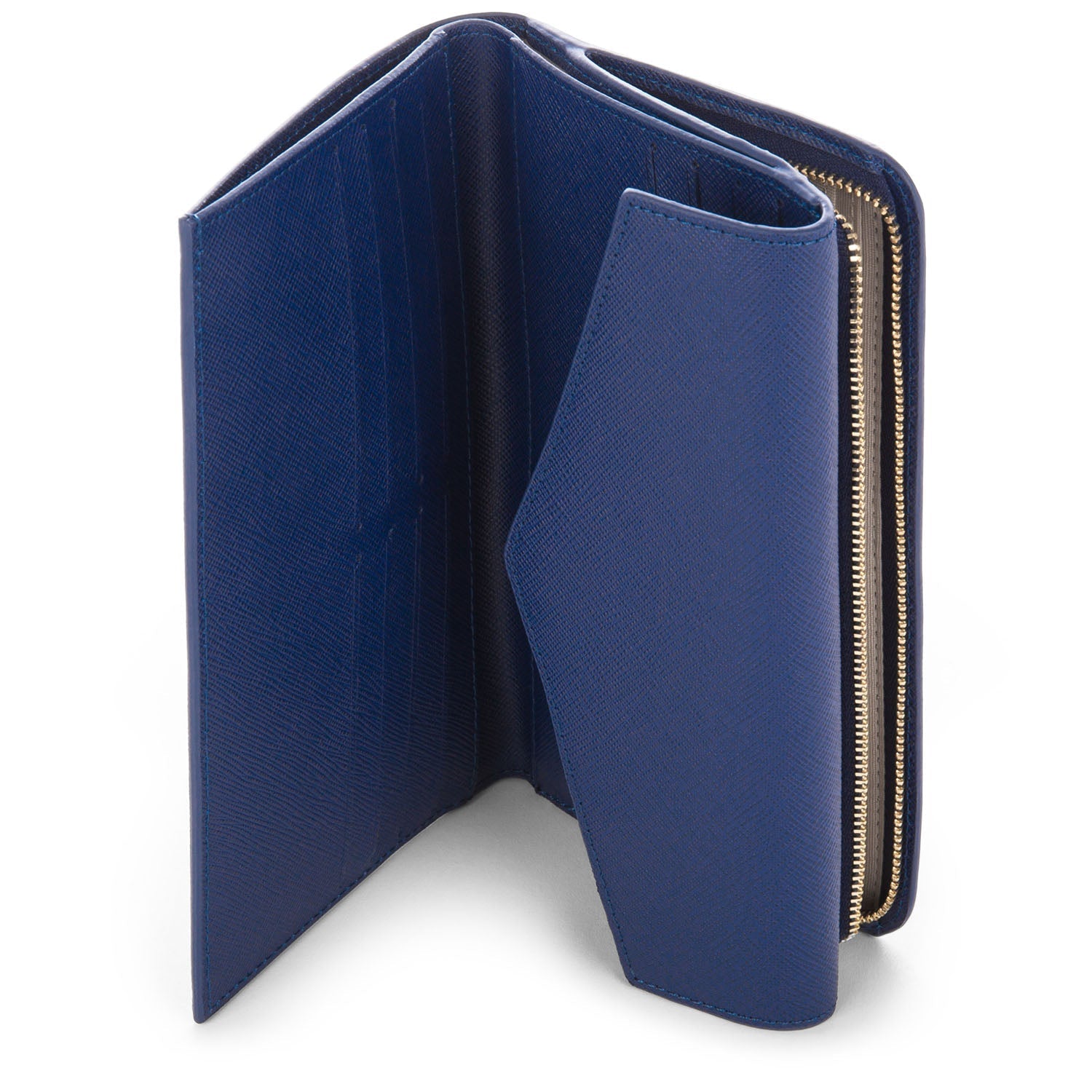 portefeuille compagnon dos à dos - saffiano signature #couleur_bleu-fonc