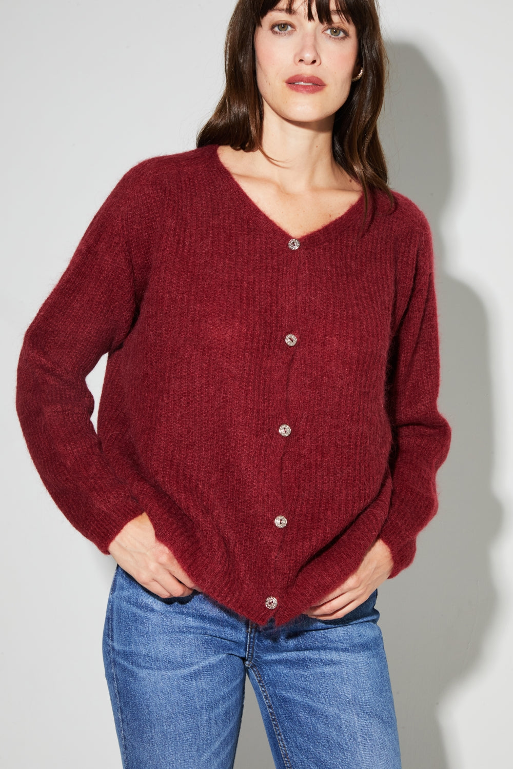 Cardigan Angelo Baby Alpaga Bordeaux Fabriqué En Italie