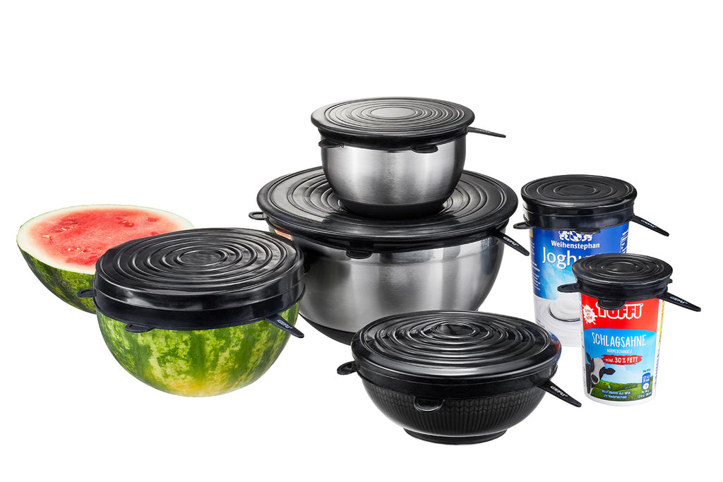 Viavo - Lot De 6 Couvercles En Silicone Flexifresh - Noir