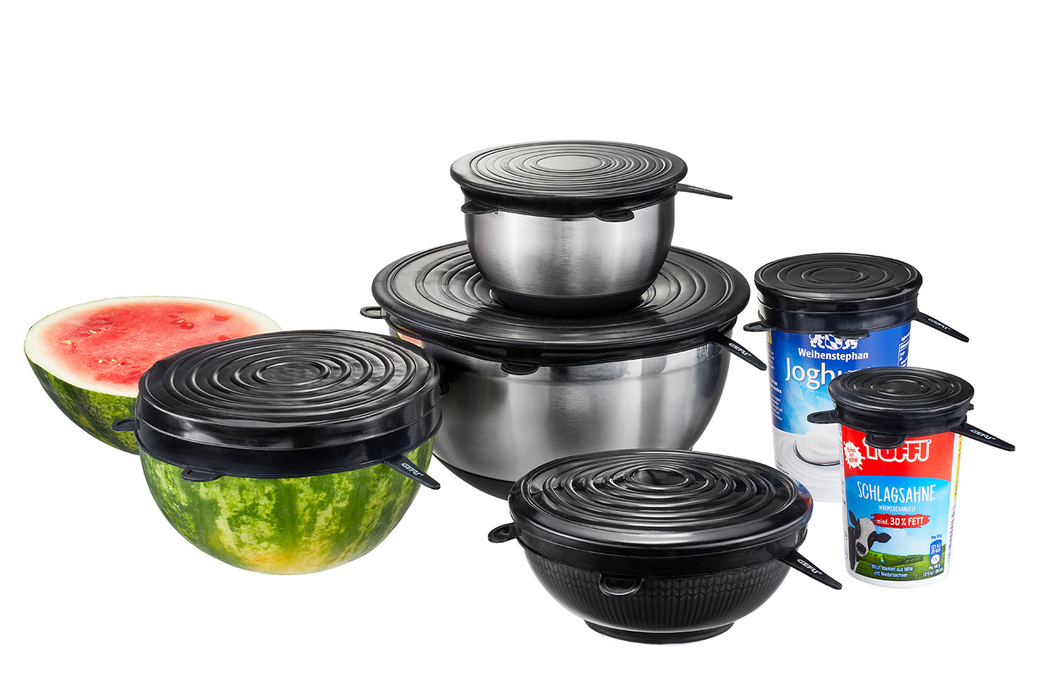 Viavo - Lot De 6 Couvercles En Silicone Flexifresh - Noir
