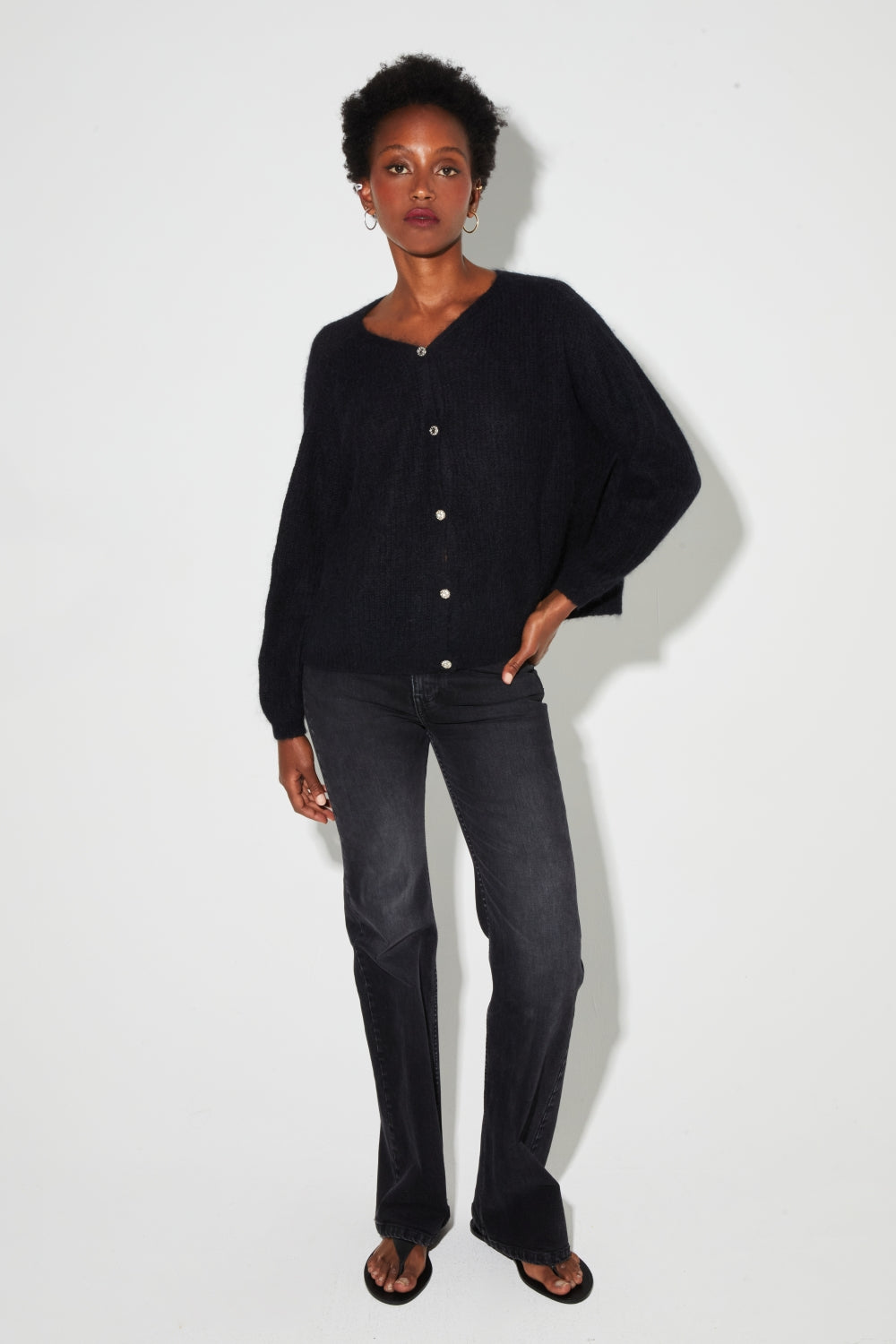 Cardigan Angelo Baby Alpaga Black Fabriqué En Italie