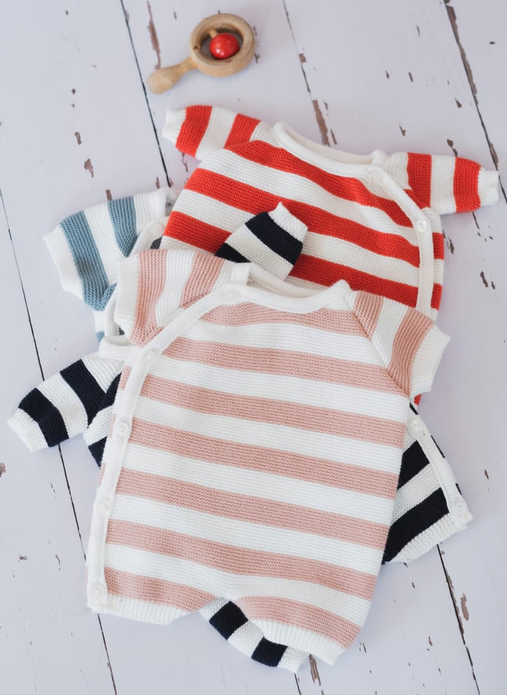 Combi - Short Marinière - Écru À Rayure Rose Misty