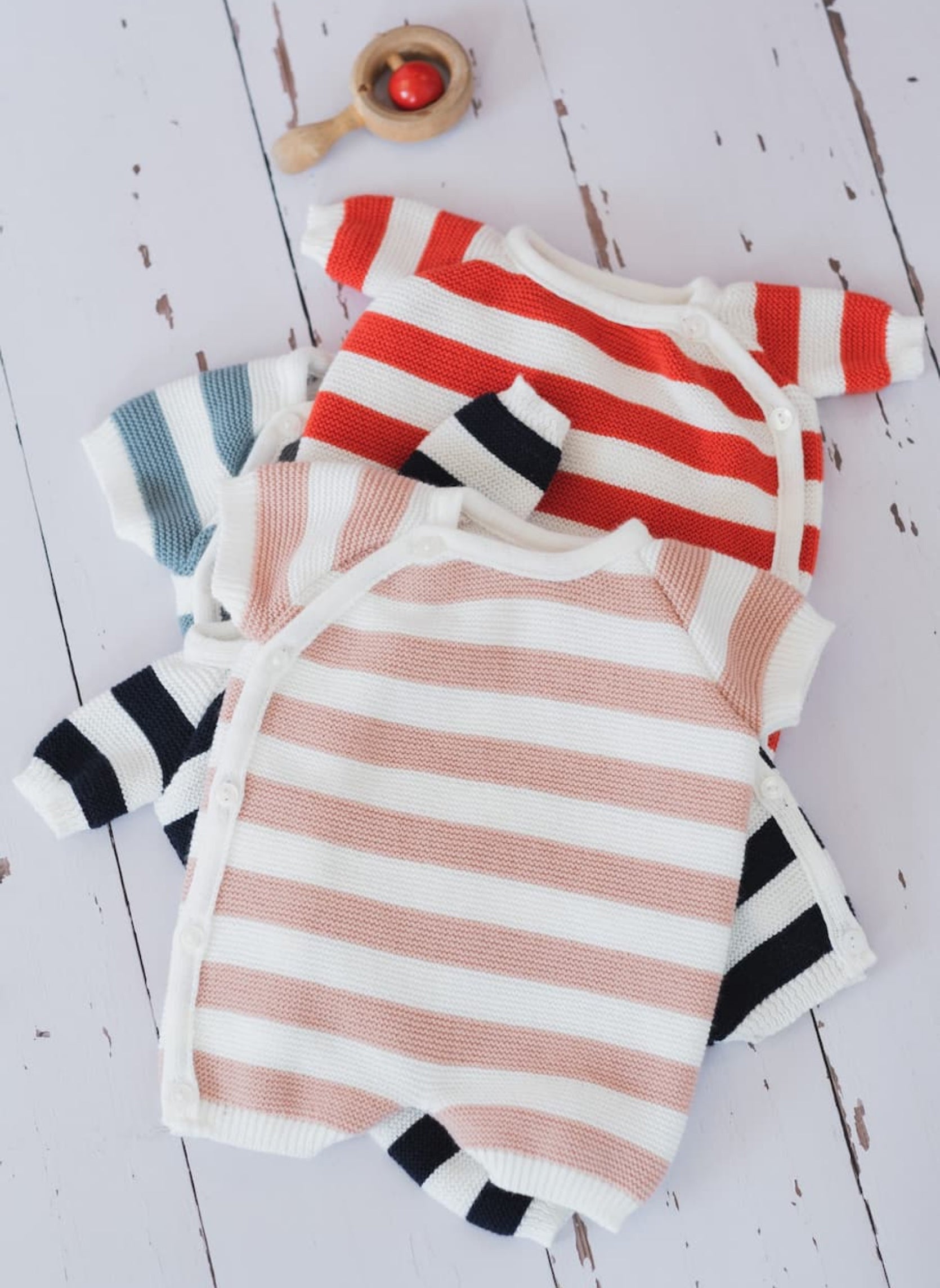 Combi - Short Marinière - Écru À Rayure Rose Misty