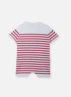 Combishort En Coton Bio - Écru À Rayures Fuchsia