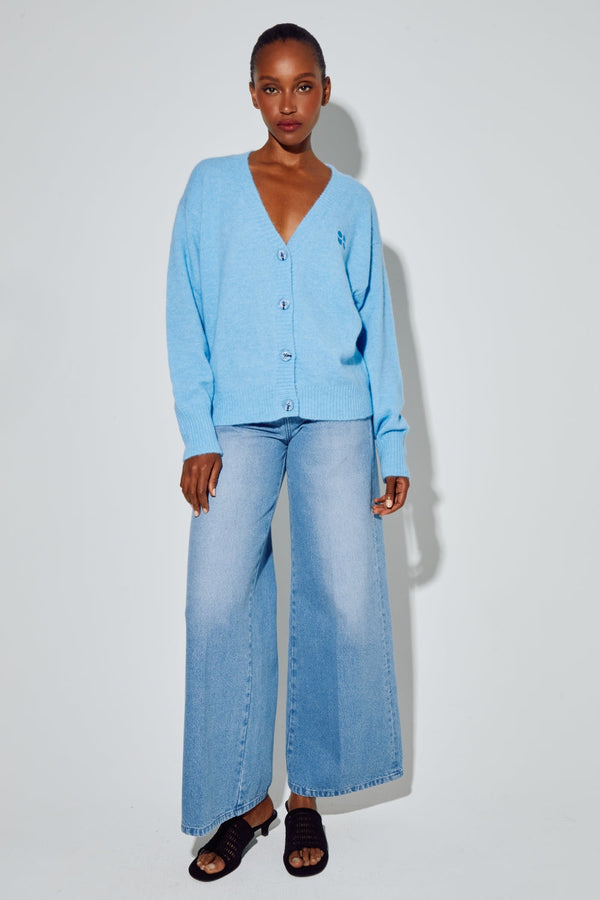 Cardigan Mira Alpaga Bleu Fabriqué Avec Soin En Italie
