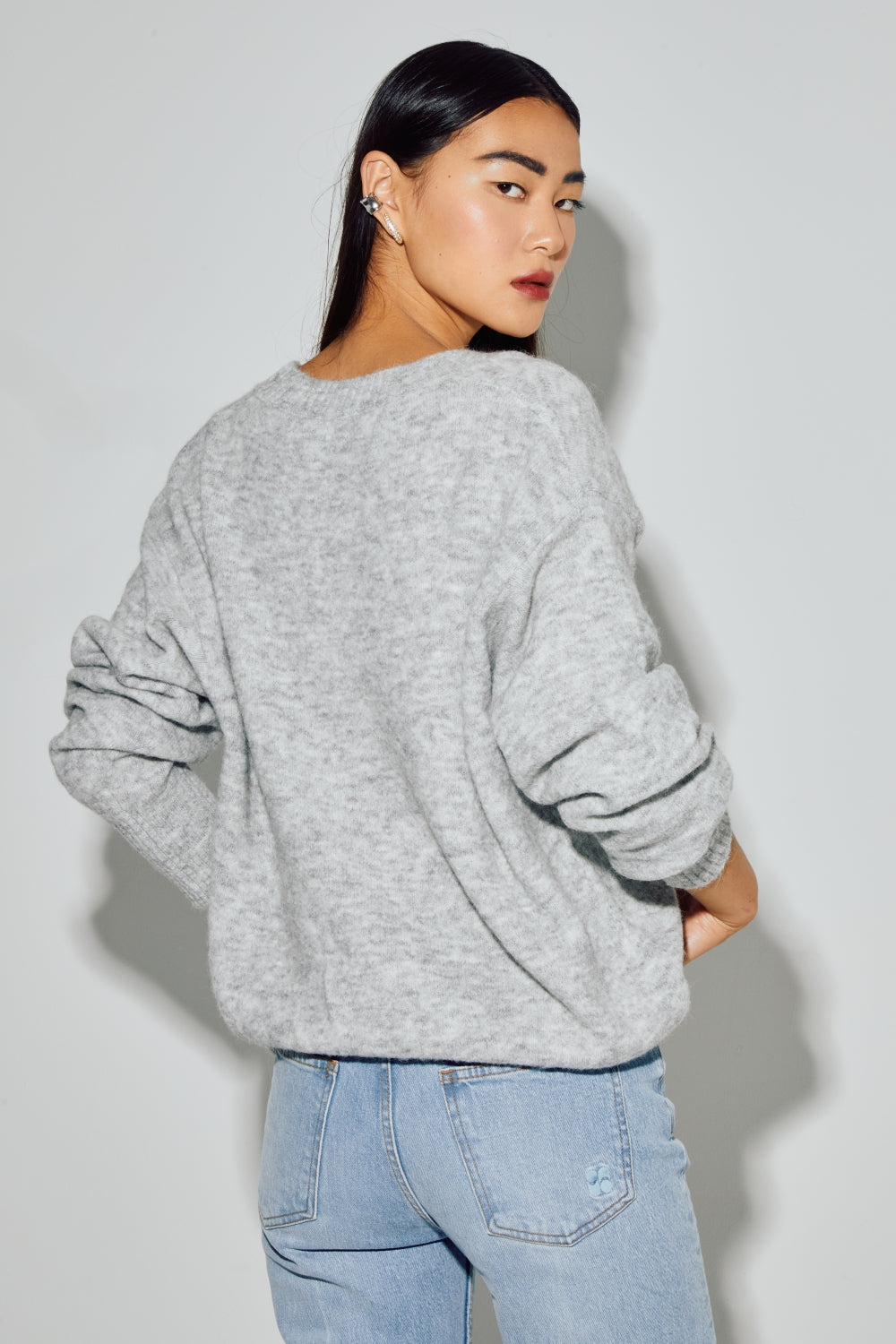 Cardigan Mira Alpaga Grey Fabriqué En Italie