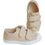 Chaussures Baskets Tennis En Toiles Scratchs - Beige - Mixte