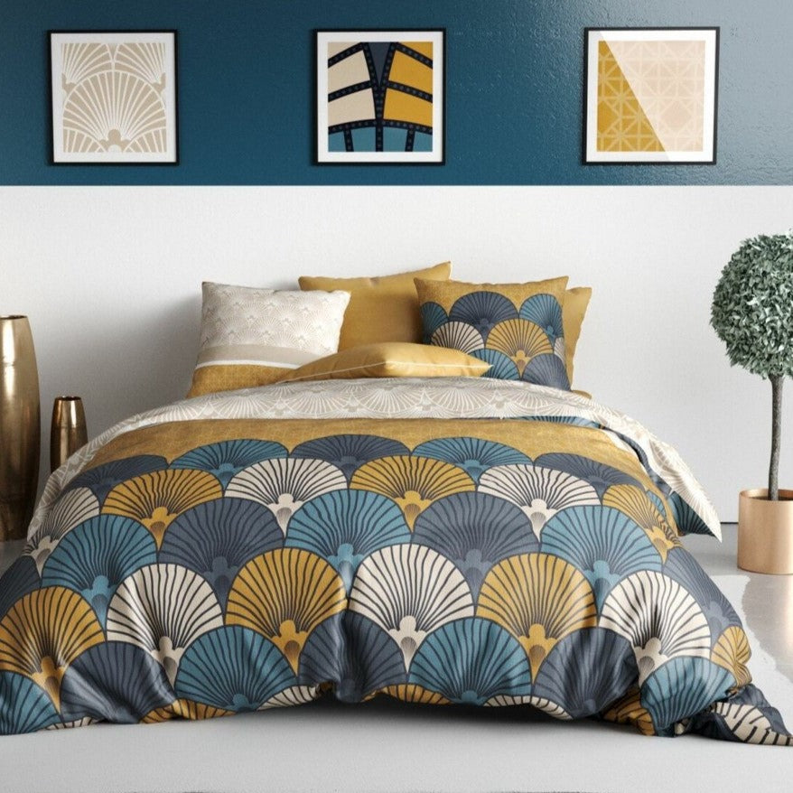Parure De Couette 3Pcs 100%Coton 57 Fils/Cm2 -Maka - Jaune