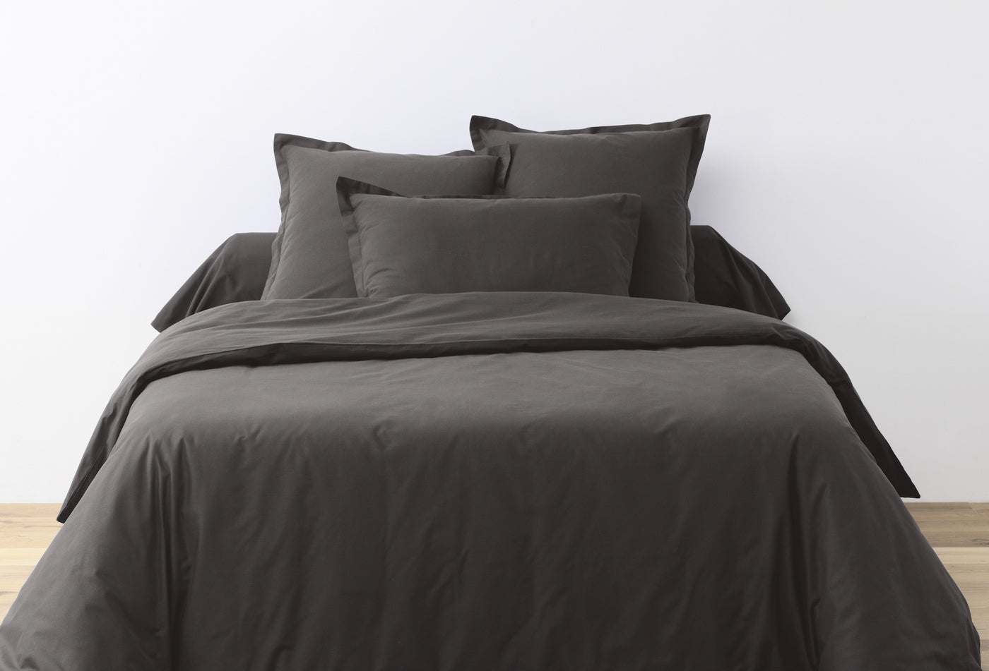 Lot De 2 Taies D'Oreiller - 100% Coton 57 Fils - Gris Foncé