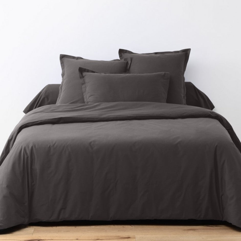 Parure De Lit - 2 Pièces - 100% Coton 57 Fils - Gris Foncé