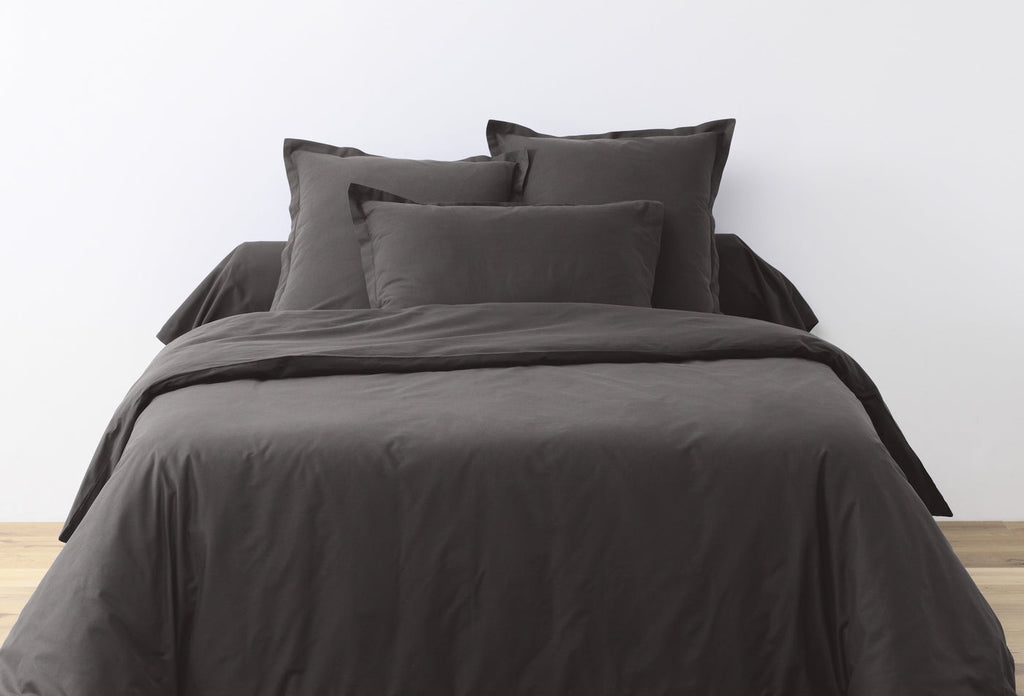 Parure De Lit - 2 Pièces - 100% Coton 57 Fils - Gris Foncé