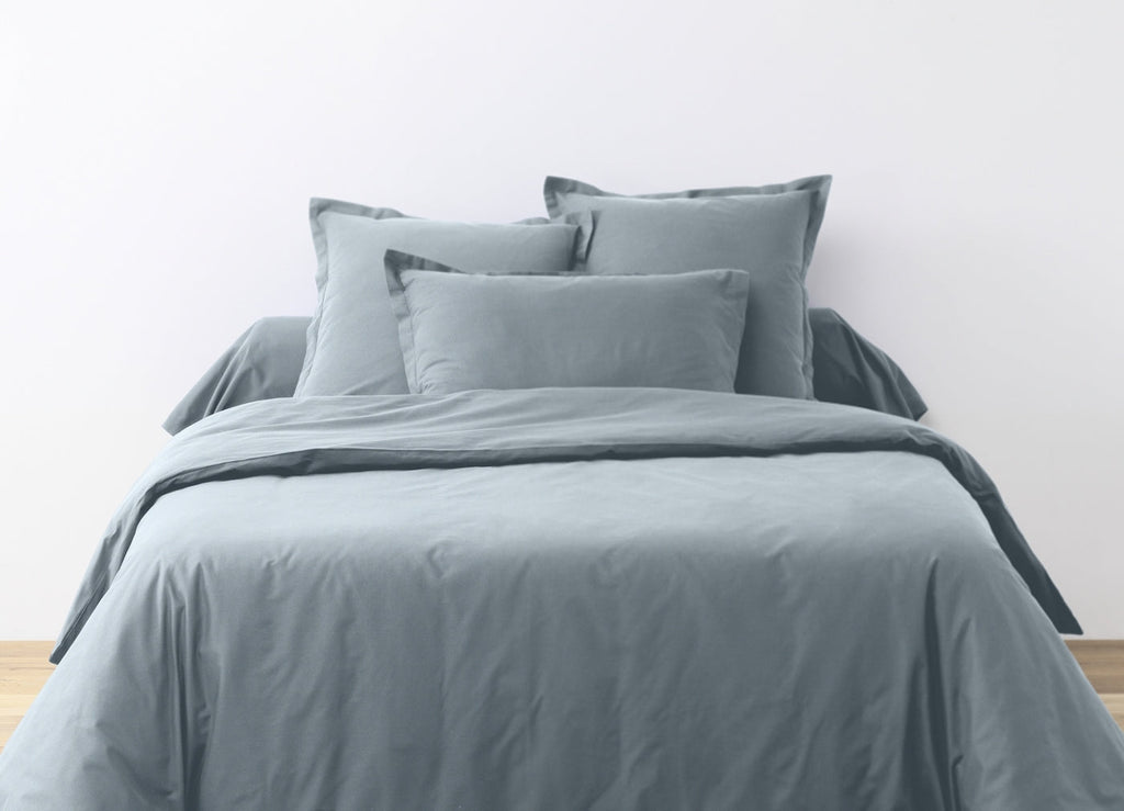 Parure De Lit - 2 Pièces - 100% Coton 57 Fils - Bleu Polaire
