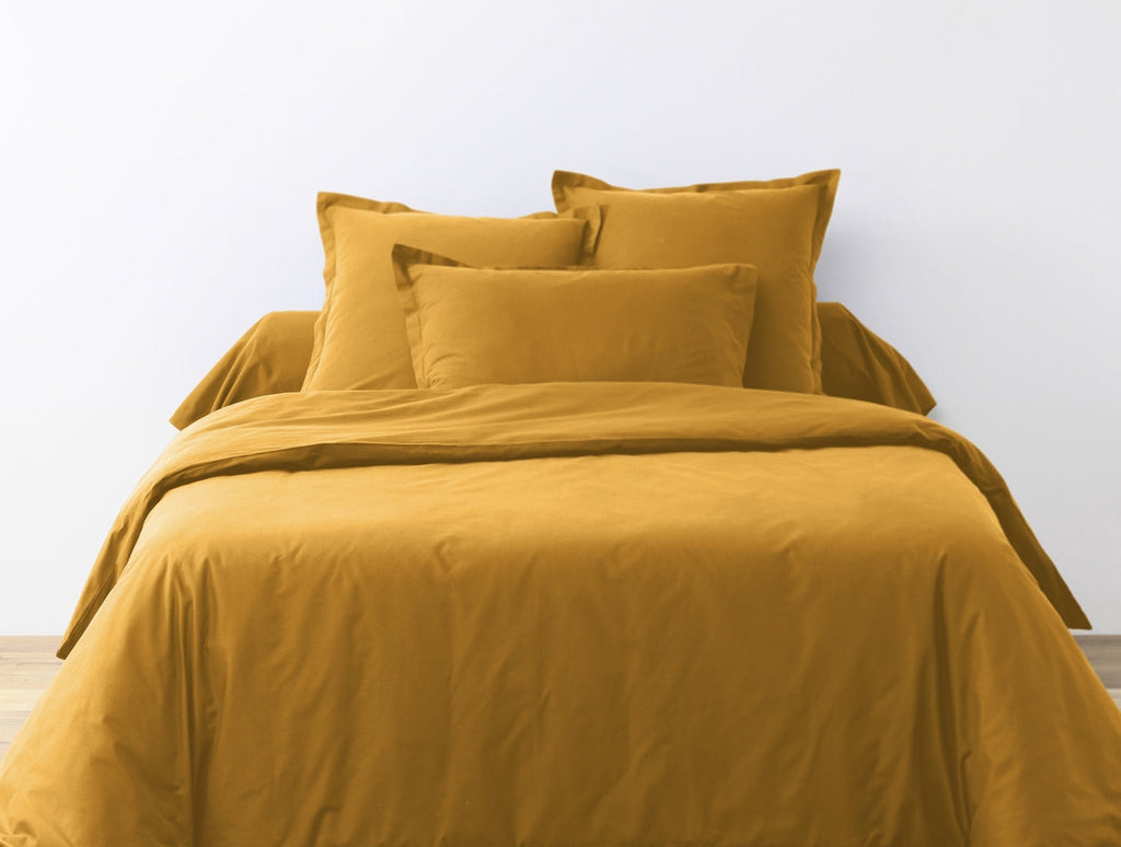 Parure De Lit - 2 Pièces - 100% Coton 57 Fils - Jaune Safran